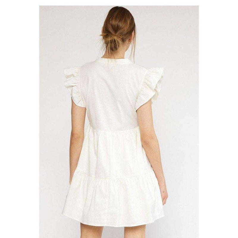 Entro Women's White Ruffle Sleeve Mini Dress