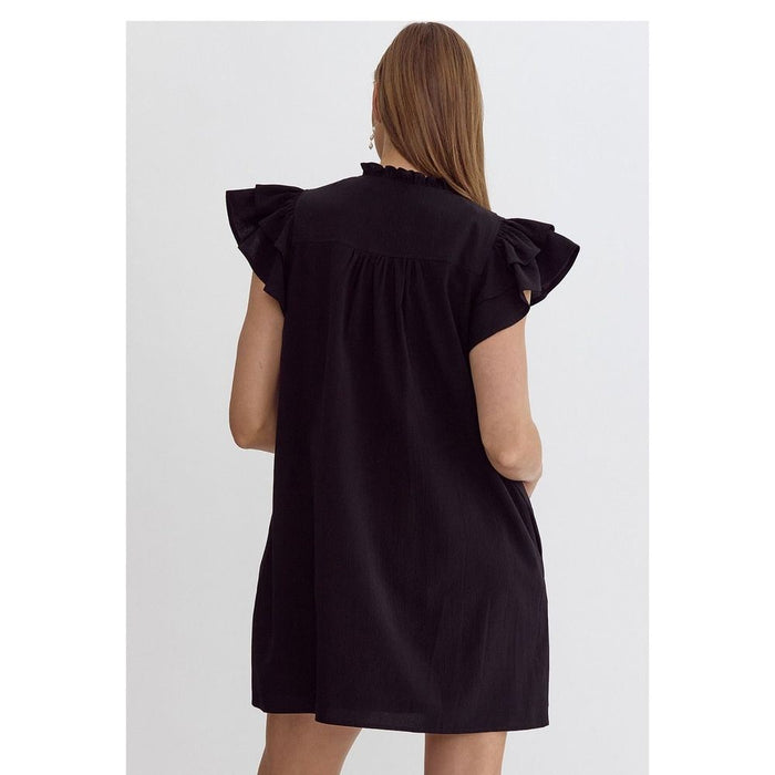 Entro Women's Black Ruffle Detail Mini Dress