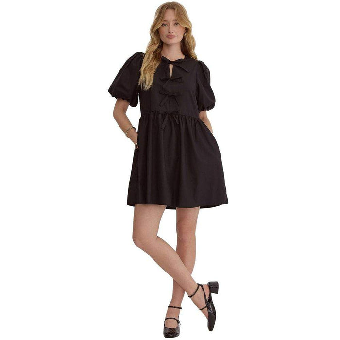 Entro Women's Black Bow Mini Dress Entro Women's Black Bow Mini Dress
