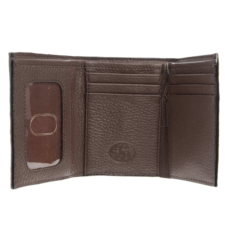 Floral Tooled Brown Trifold Wallet