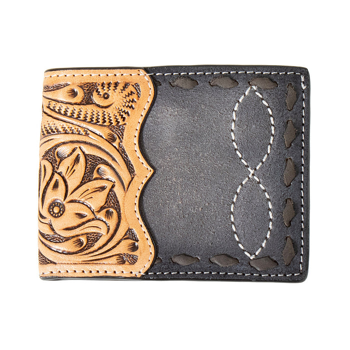 Mens Roughout w/Tooled Detail Bifold Wallet