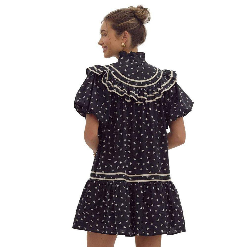 Entro Women's Black Bow Print Mini Dress