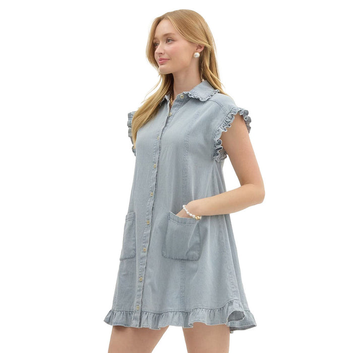 Entro Womens Denim Sleeveless Mini Dress