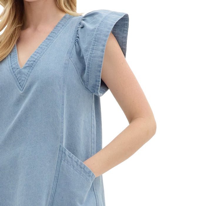 Entro Womens Light Blue Ruffle Sleeve Mini Dress