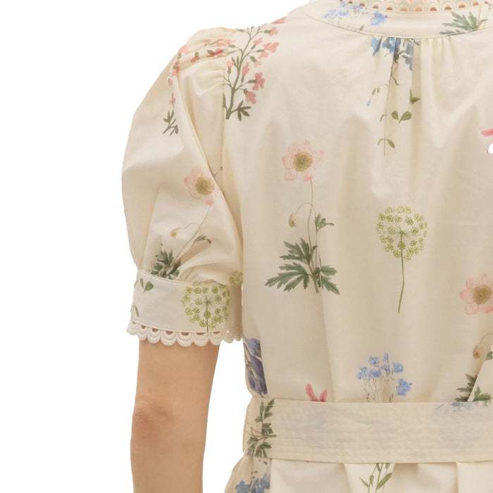 Entro Women's Cream Floral Self Belt Mini Dress