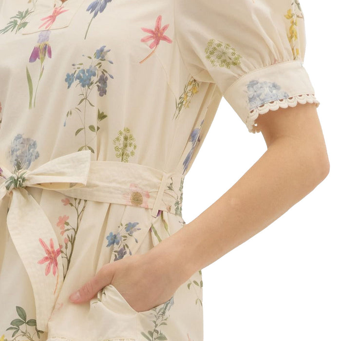 Entro Women's Cream Floral Self Belt Mini Dress