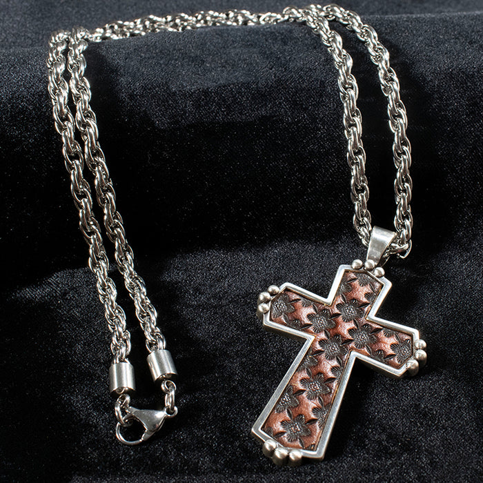 Men's Leather Cross Chain Necklace