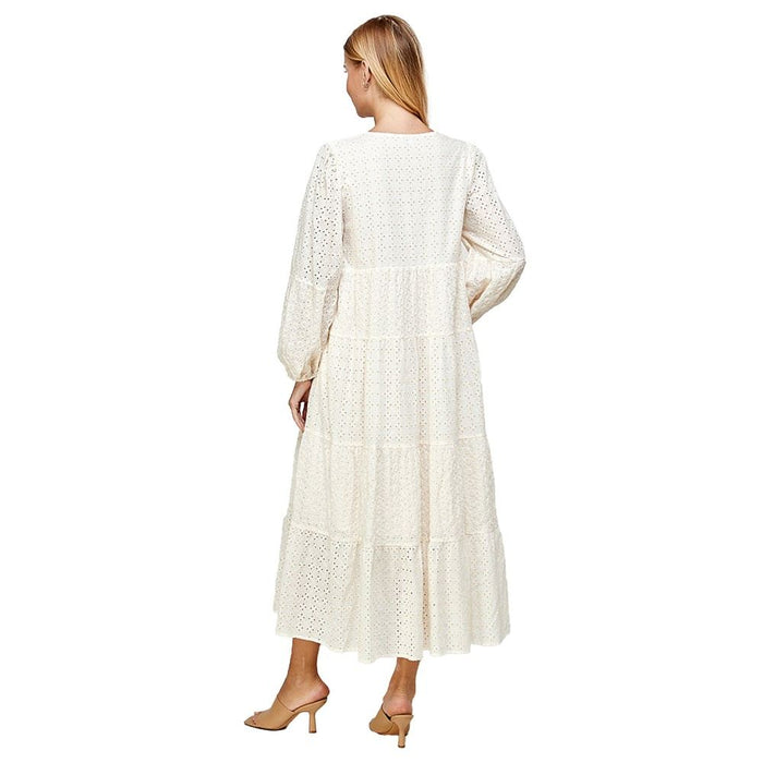 See And Be Seen Women's Cream Eyelet Lace Tiered Dress
