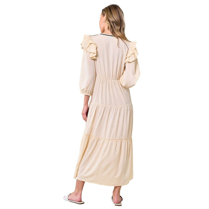 See And Be Seen Women's Cream Embroidery Midi Dress