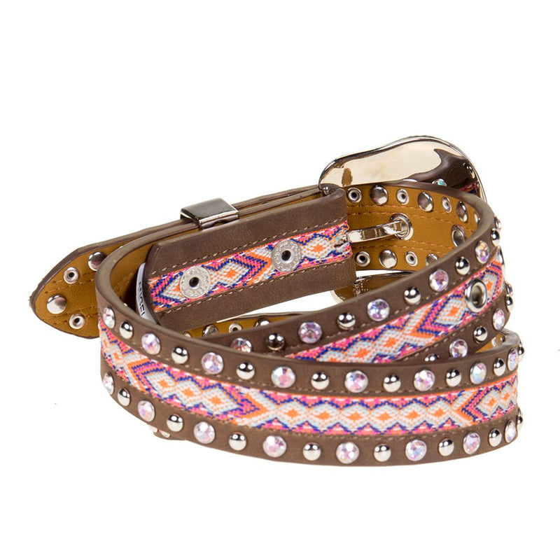 Brown Belt with Silver and Pink Studs
