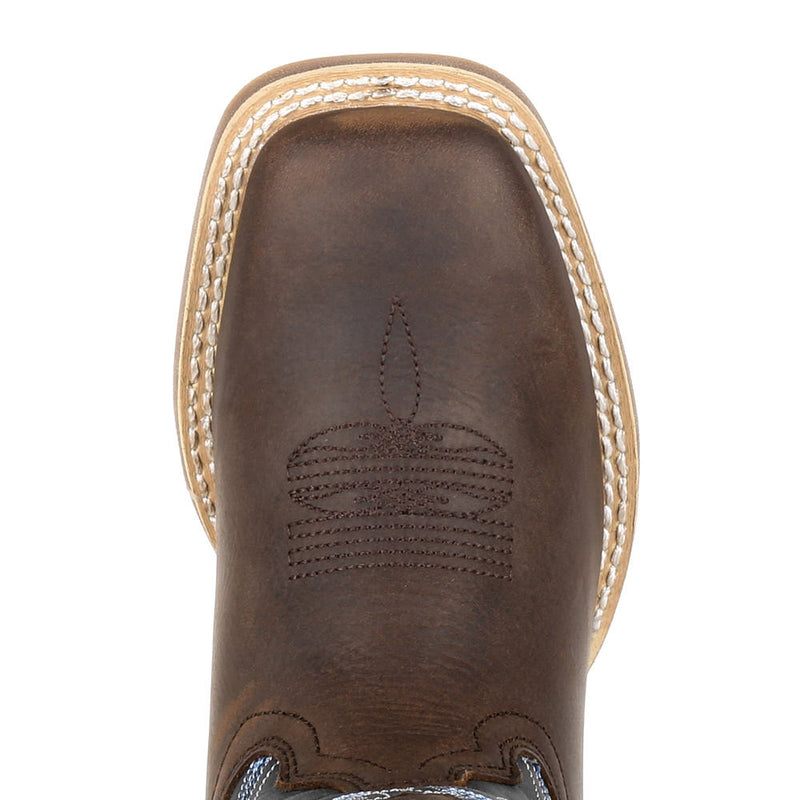 Durango Boots Kid's Lil`Rebel Pro Belgian Brown Vamp 8in Demin Blue Top