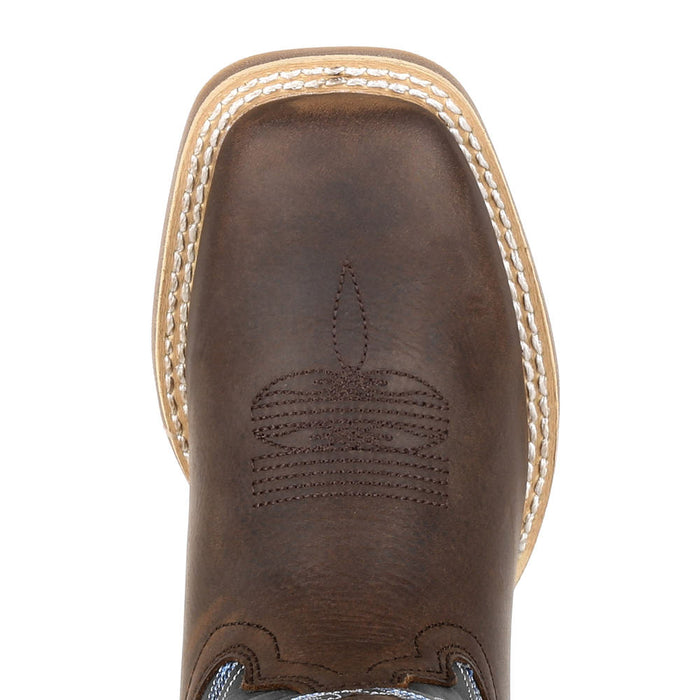 Durango Boots Kid's Lil`Rebel Pro Belgian Brown Vamp 8in Demin Blue Top