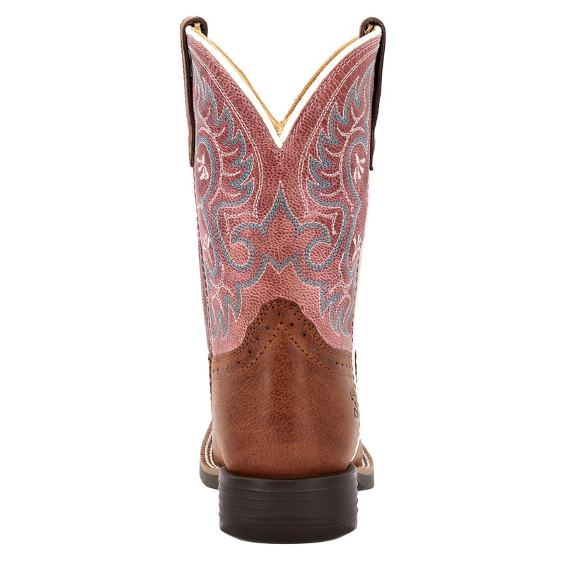 Durango Boots Children`s Shyloh Rusty Brown with Dusty Rose Shaft Square Toe Boot