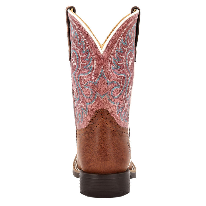 Durango Boots Children`s Shyloh Rusty Brown with Dusty Rose Shaft Square Toe Boot