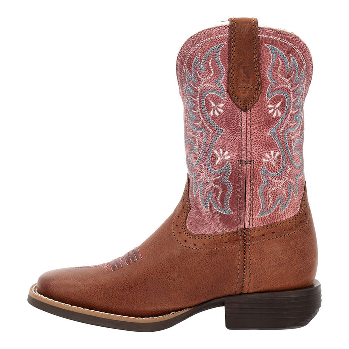 Durango Boots Children`s Shyloh Rusty Brown with Dusty Rose Shaft Square Toe Boot