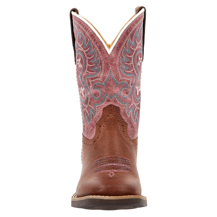 Durango Boots Children`s Shyloh Rusty Brown with Dusty Rose Shaft Square Toe Boot