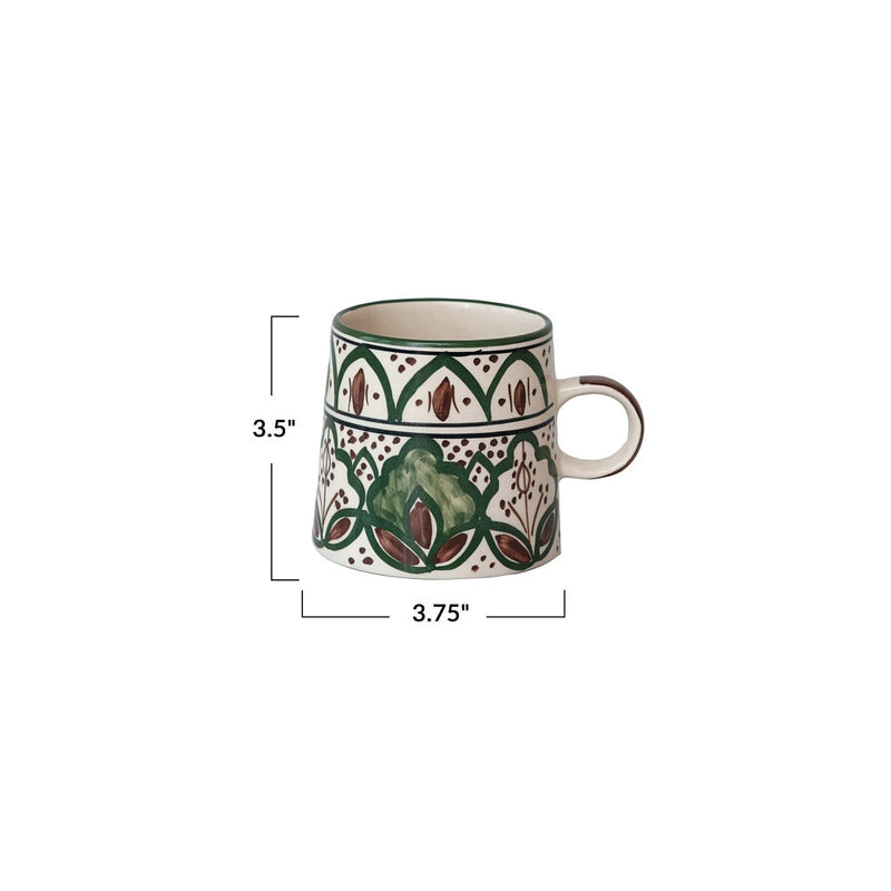 Creative Co-Op Cream/Brown/Green Stoneware Mug