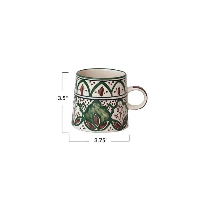 Creative Co-Op Cream/Brown/Green Stoneware Mug