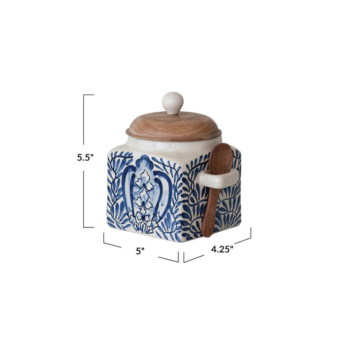 Creative Co-Op Hand Painted Canister with Lid & Spoon