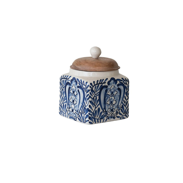 Creative Co-Op Hand Painted Canister with Lid & Spoon