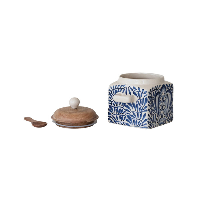 Creative Co-Op Hand Painted Canister with Lid & Spoon