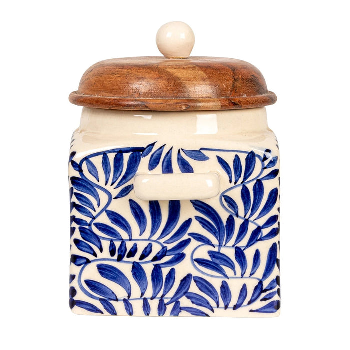 Creative Co-Op Hand Painted Canister with Lid & Spoon