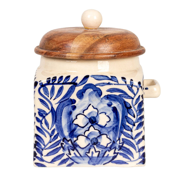Creative Co-Op Hand Painted Canister with Lid & Spoon