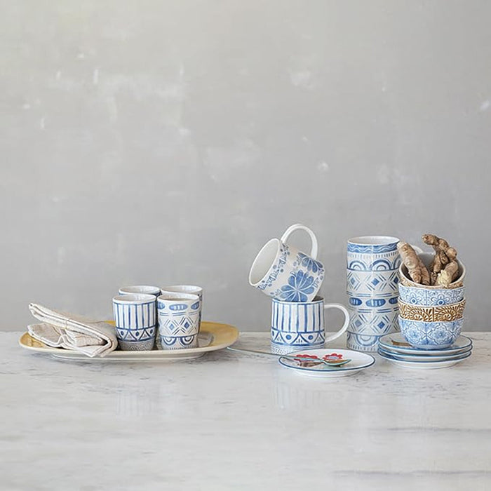Creative Co-Op Assorted Blue/White Tile Pattern Cup