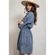 Ee Some Womens Denim Straw String Mini Dress