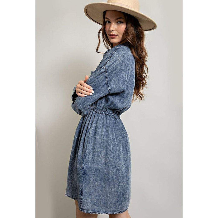 Ee Some Womens Denim Straw String Mini Dress