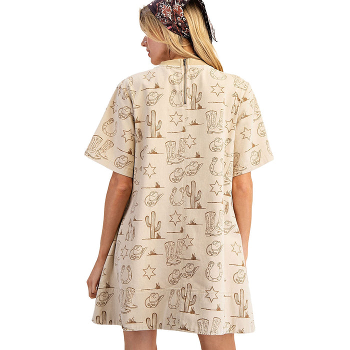 Ee Some Women's Almond Latte Western Print Mini Dress