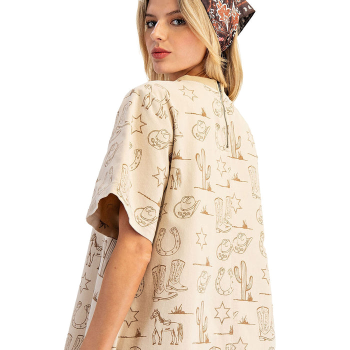 Ee Some Women's Almond Latte Western Print Mini Dress