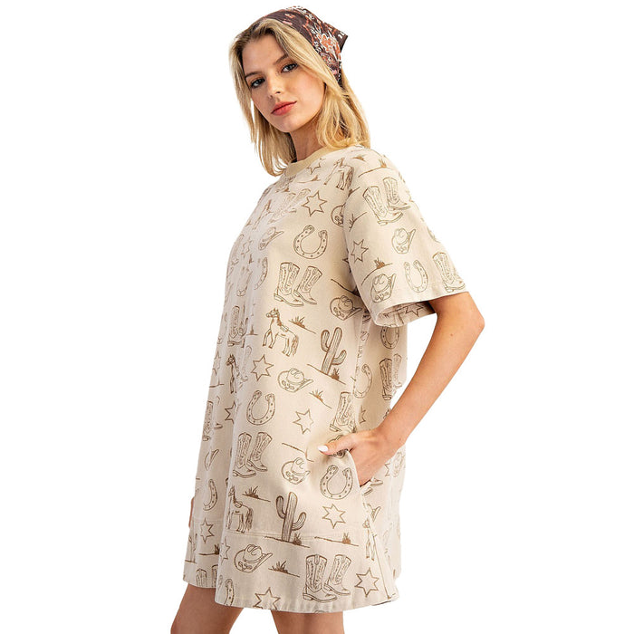 Ee Some Women's Almond Latte Western Print Mini Dress