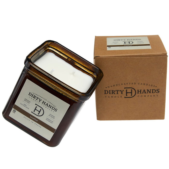 Dirty Hands Candle Company Leather Square Candle