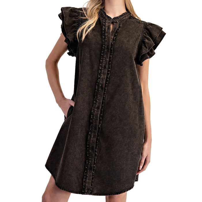 Ee Some Women's Black Washed Button Down Mini Dress