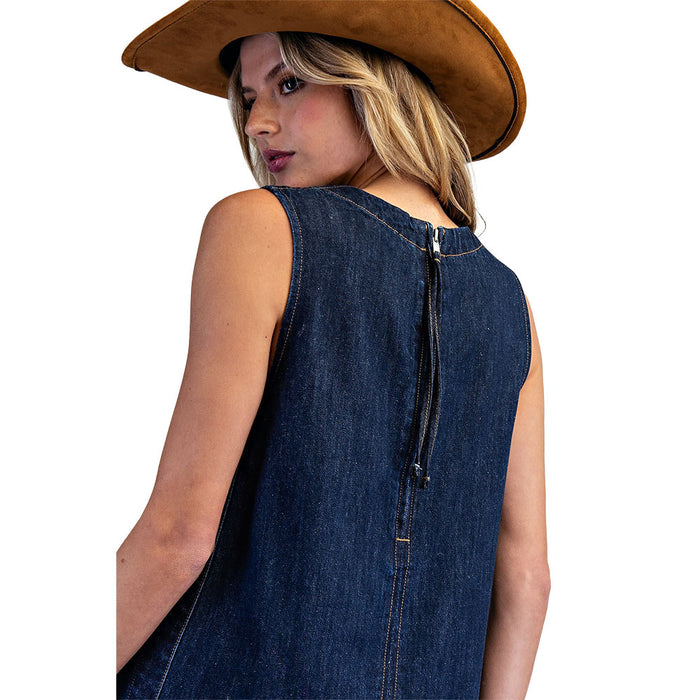 Ee Some Women's Dark Denim Sleeveless Dress