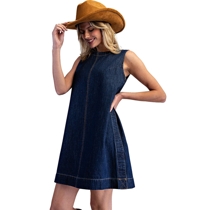 Ee Some Women's Dark Denim Sleeveless Dress