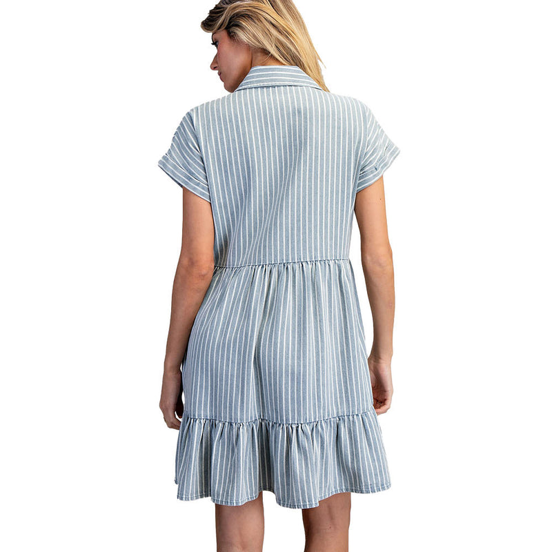 Ee Some Women's Chambray Striped Tiered Mini Dress