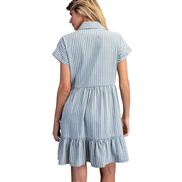 Ee Some Women's Chambray Striped Tiered Mini Dress