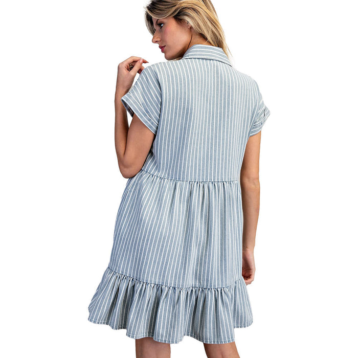 Ee Some Women's Chambray Striped Tiered Mini Dress