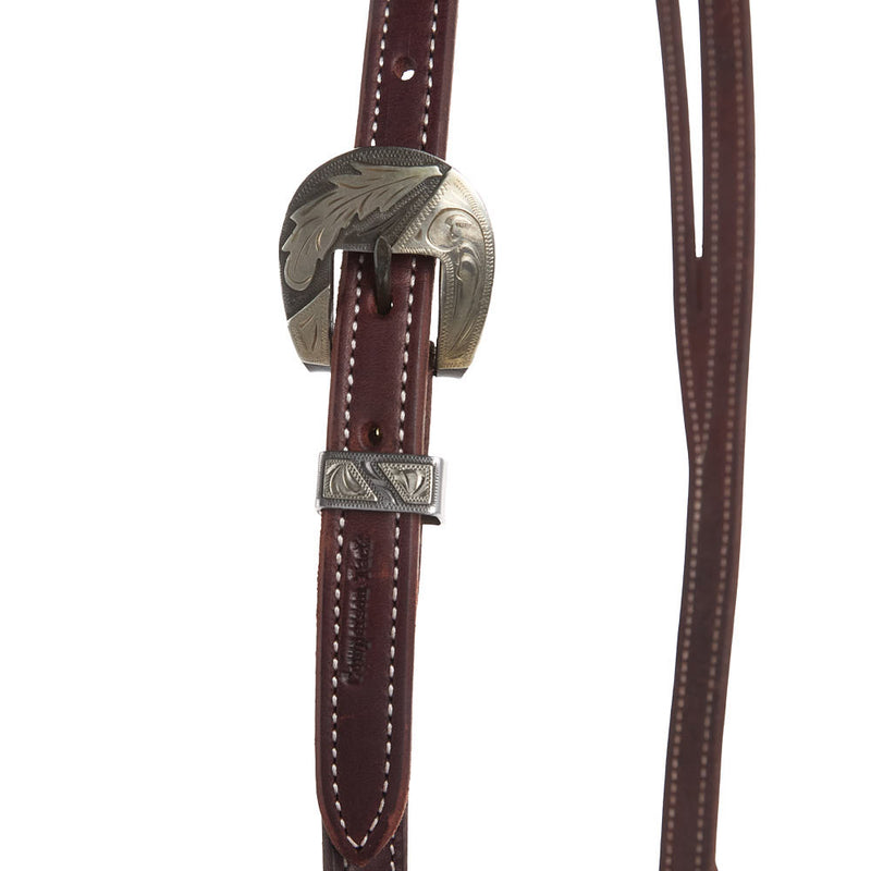 Cowperson Tack Dark Leather Silver Feather Buckle 3/4 inch Slit Ear Headstall