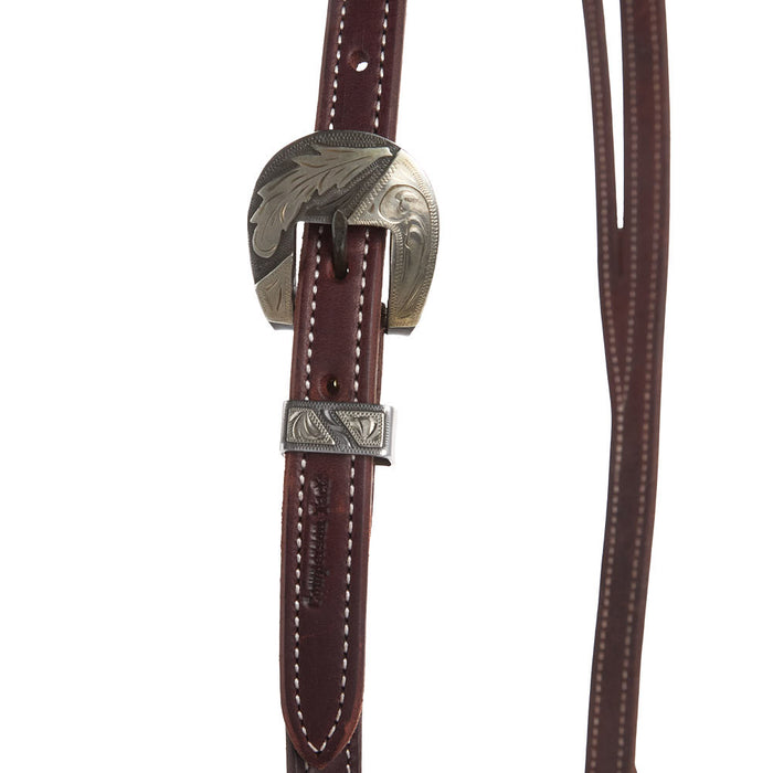 Cowperson Tack Dark Leather Silver Feather Buckle 3/4 inch Slit Ear Headstall
