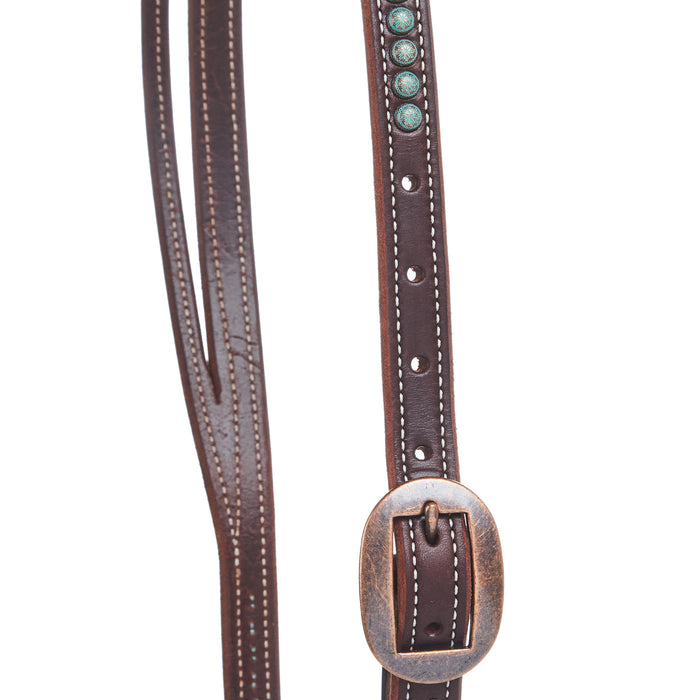 Cowperson Tack 3/4 Inch Copper Patina Spots Slit Ear Headstall