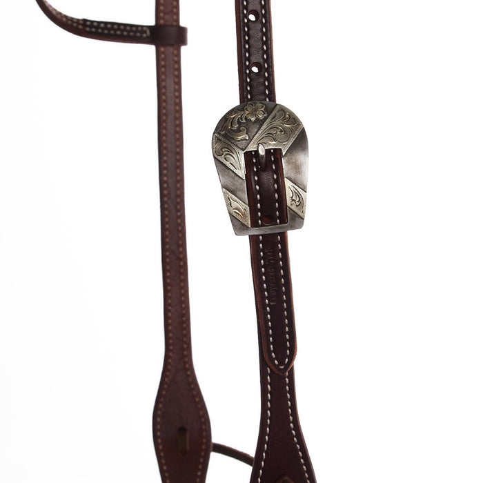 Cowperson Tack Dark Leather Single Ear Headstall with Floral Buckle