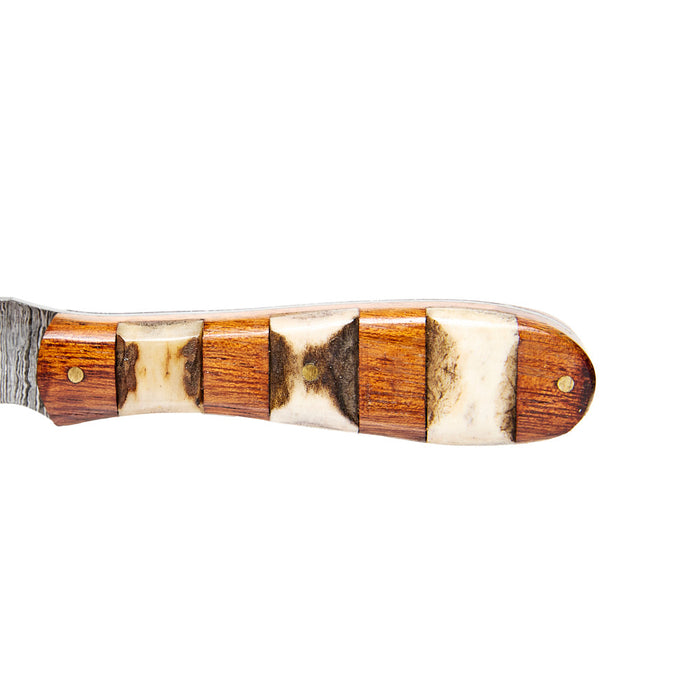 Western Fashion Circle SH Cutlery Damascus Natural Wood And Stag Horn Knife With Sheath