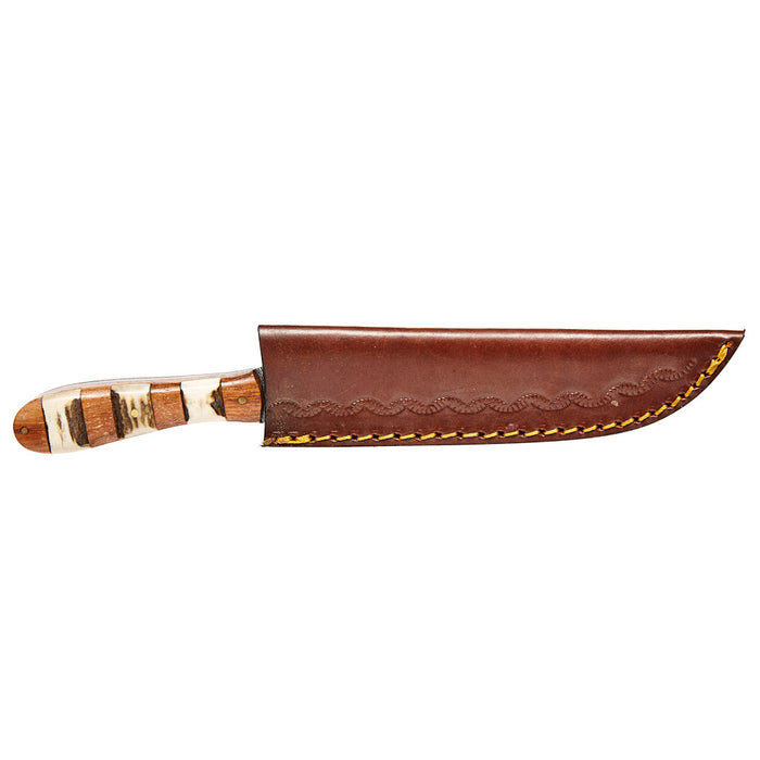 Western Fashion Circle SH Cutlery Damascus Natural Wood And Stag Horn Knife With Sheath
