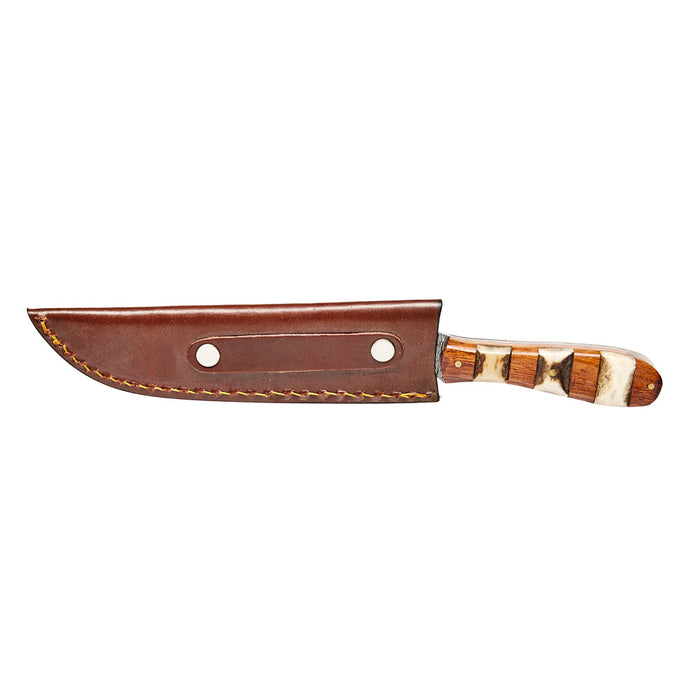 Western Fashion Circle SH Cutlery Damascus Natural Wood And Stag Horn Knife With Sheath
