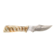 Western Fashion Damascus Mini Ram Horn Bone Handle Knife w/Sheath