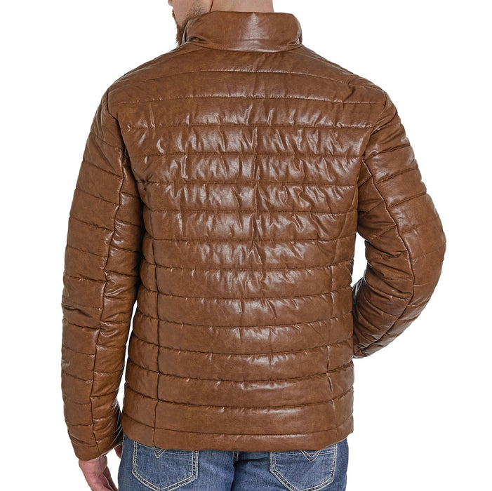 Panhandle Men's Tan Distressed Faux Leather Puffer Coat