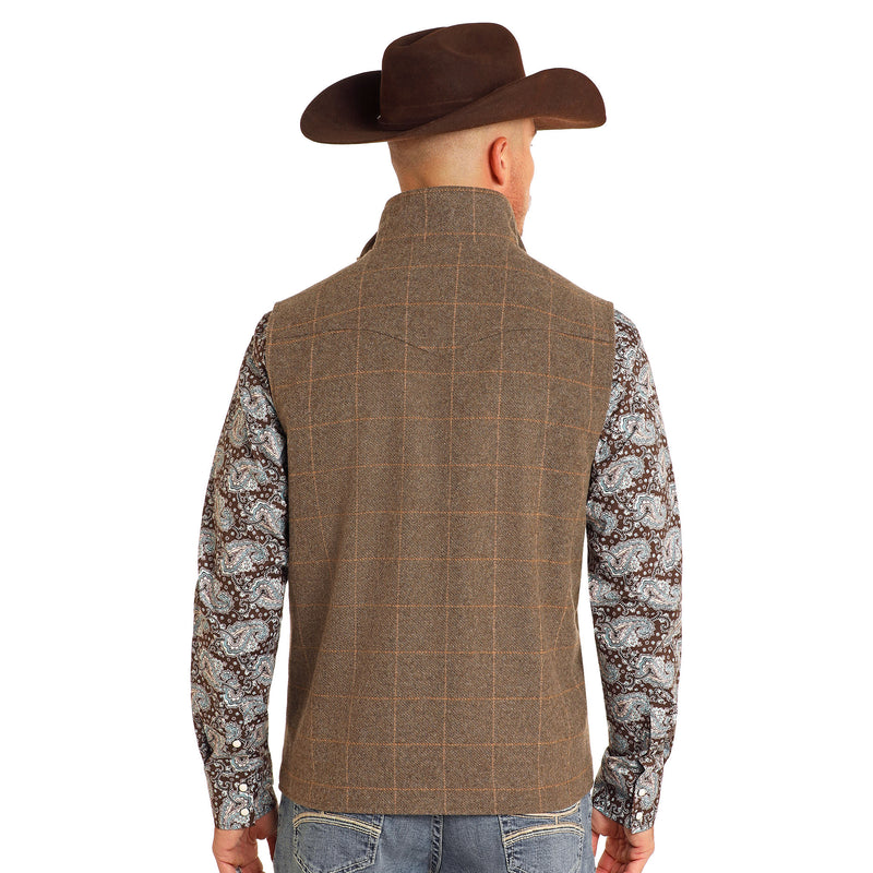 Panhandle Taupe Plaid Wool Vest